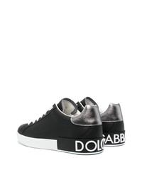 schwarze Leder niedrige Sneakers von Dolce & Gabbana