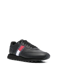 schwarze Leder niedrige Sneakers von Tommy Jeans