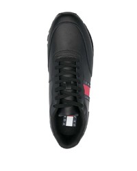 schwarze Leder niedrige Sneakers von Tommy Jeans