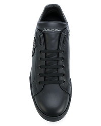 schwarze Leder niedrige Sneakers von Dolce & Gabbana