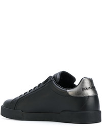 schwarze Leder niedrige Sneakers von Dolce & Gabbana