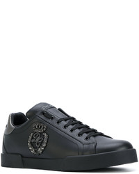 schwarze Leder niedrige Sneakers von Dolce & Gabbana