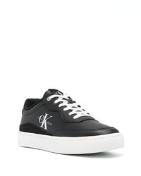 schwarze Leder niedrige Sneakers von Calvin Klein Jeans