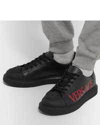 schwarze Leder niedrige Sneakers von Versace