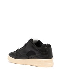 schwarze Leder niedrige Sneakers von Jil Sander