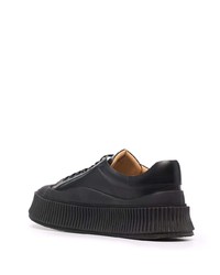 schwarze Leder niedrige Sneakers von Jil Sander