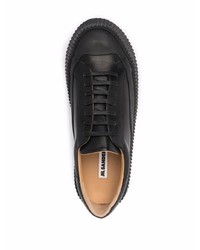 schwarze Leder niedrige Sneakers von Jil Sander