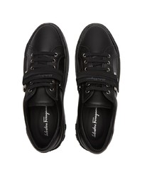 schwarze Leder niedrige Sneakers von Salvatore Ferragamo