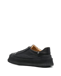 schwarze Leder niedrige Sneakers von Jil Sander