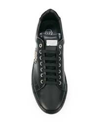 schwarze Leder niedrige Sneakers von Philipp Plein