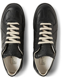 schwarze Leder niedrige Sneakers