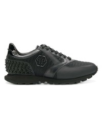 schwarze Leder niedrige Sneakers von Philipp Plein