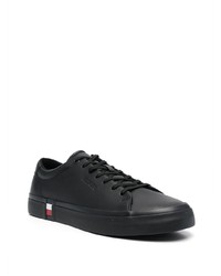 schwarze Leder niedrige Sneakers von Tommy Hilfiger