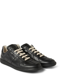 schwarze Leder niedrige Sneakers