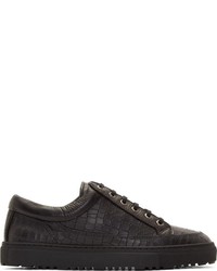 schwarze Leder niedrige Sneakers