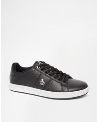 schwarze Leder niedrige Sneakers von Original Penguin