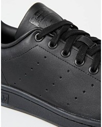 schwarze Leder niedrige Sneakers von adidas