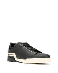 schwarze Leder niedrige Sneakers von Dolce & Gabbana