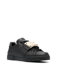 schwarze Leder niedrige Sneakers von Dolce & Gabbana