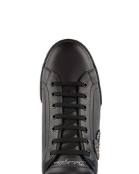 schwarze Leder niedrige Sneakers von Dolce & Gabbana