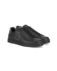 schwarze Leder niedrige Sneakers von Dolce & Gabbana