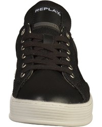 schwarze Leder niedrige Sneakers von Replay