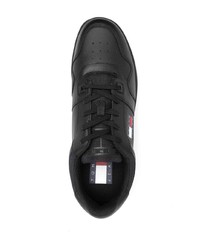 schwarze Leder niedrige Sneakers von Tommy Jeans