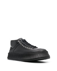 schwarze Leder niedrige Sneakers von Jil Sander