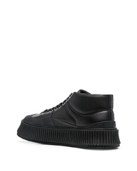 schwarze Leder niedrige Sneakers von Jil Sander