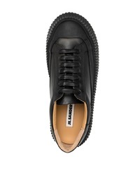 schwarze Leder niedrige Sneakers von Jil Sander