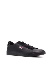 schwarze Leder niedrige Sneakers von Tommy Jeans