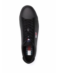 schwarze Leder niedrige Sneakers von Tommy Jeans