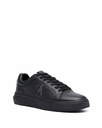 schwarze Leder niedrige Sneakers von Calvin Klein Jeans