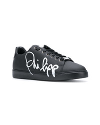 schwarze Leder niedrige Sneakers von Philipp Plein