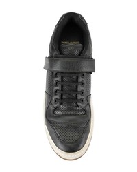 schwarze Leder niedrige Sneakers von Saint Laurent