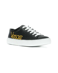 schwarze Leder niedrige Sneakers von Versace