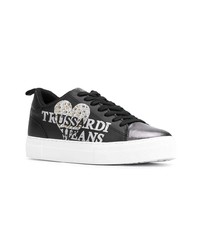 schwarze Leder niedrige Sneakers von Trussardi Jeans