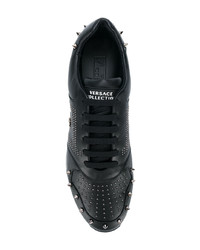 schwarze Leder niedrige Sneakers von Versace Collection