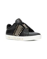 schwarze Leder niedrige Sneakers von Philipp Plein