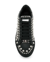 schwarze Leder niedrige Sneakers von Philipp Plein