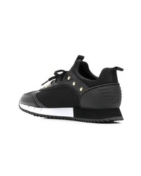 schwarze Leder niedrige Sneakers von Emporio Armani