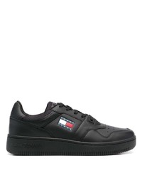 schwarze Leder niedrige Sneakers von Tommy Jeans