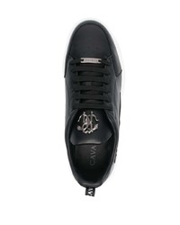 schwarze Leder niedrige Sneakers von Roberto Cavalli