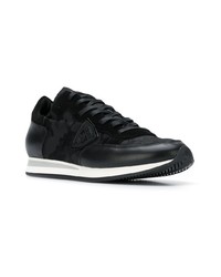 schwarze Leder niedrige Sneakers von Philippe Model