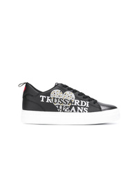 schwarze Leder niedrige Sneakers von Trussardi Jeans