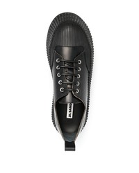 schwarze Leder niedrige Sneakers von Jil Sander