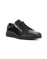 schwarze Leder niedrige Sneakers von Calvin Klein Jeans