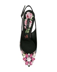 schwarze Leder Pumps mit Blumenmuster von Dolce & Gabbana