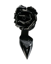 schwarze Leder Pumps mit Blumenmuster von Saint Laurent