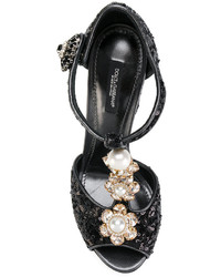 schwarze Leder Pumps mit Blumenmuster von Dolce & Gabbana